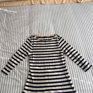Zara Navy and White Striped Top with Yellow Trim